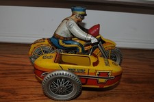 Vintage Marx Tin Litho Police Motorcycle with Sidecar Wind-up Works Antique Old 