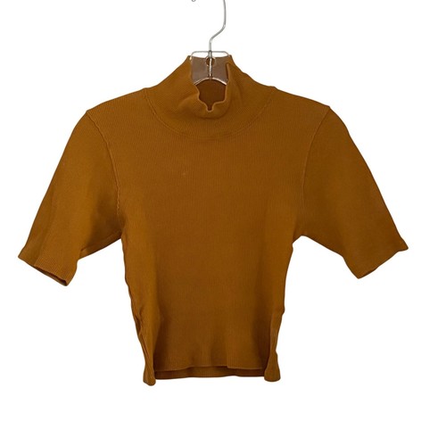 Big Bud Press Essential Turtleneck Ribbed Top Gold Brown Short Sleeve - XSmall
