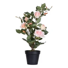 Vickerman 21" Contemporary Plastic Artificial Rose Plant with Pot in Pink
