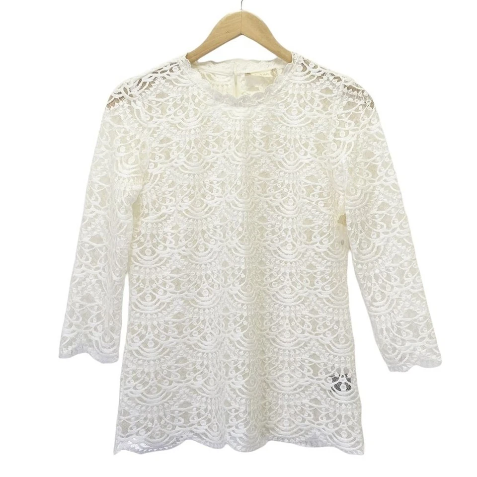 NUEVO CON ETIQUETAS Blusa Altar’d State Grace Marfil Transparente Crema Encaje Top Para Mujer Talla Pequeña NUEVA Foto 2 de 4