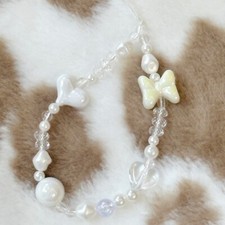 Yellow Bow And and White Heart Crystal Style Phone Chain Phone Charm Phone Acces