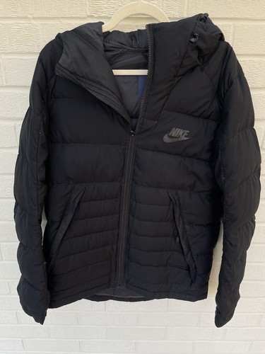 Nike Jacket Mens Medium Black Puffer Padded Coat Hooded Casual Sports Warm Down