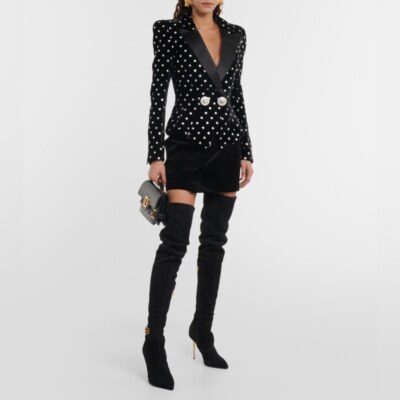BALMAIN Polka-dot embellished velvet blazer
