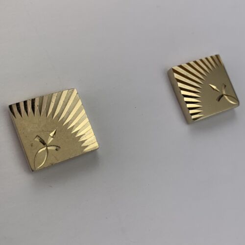 VTG Anson Square Sunburst Diamond Cut Gold Tone Cufflinks Engraved Square 50 60s - Picture 6 of 11