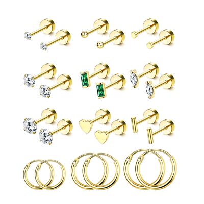 SAILIMUE 14K Gold Plated Flat Back Stud Earrings for Women | Hypoallergenic S...