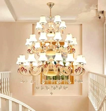Luxury European 35 heads zinc alloy crystal living room compound staircase light