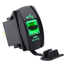 Universal Dual USB Power Charger Green LED Light Car 3.1A Rocker Switch Panel