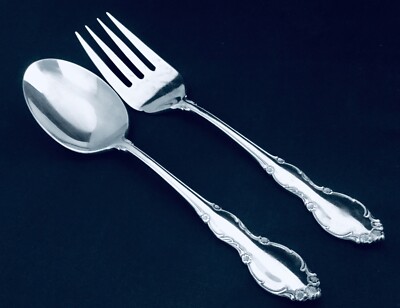 WALLACE SILVER CLAIRBORNE MEAT FORK & SERVING SPOON HEAVY STAINLESS FLORAL RET