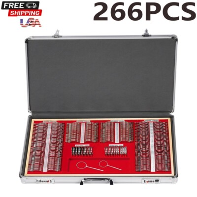 266Pcs Optical Trial Lens Set Optometry Kit Metal Rim Aluminum Box Trial Frame
