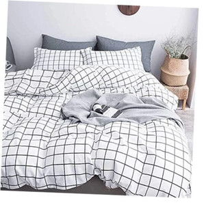 Room Essentials 8 Piece Bed Set Full White Plaid Grid 80x90 Comforter Pillowcase