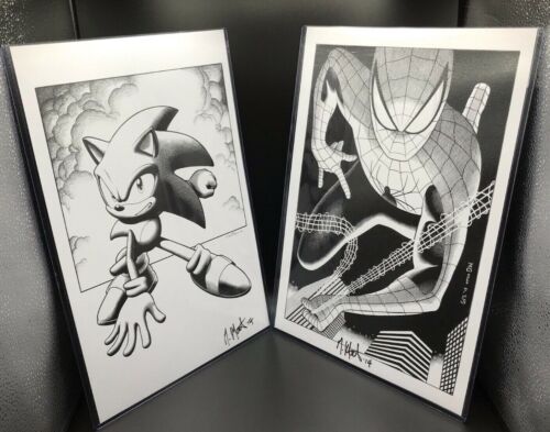 Sonic the Hedgehog & Spiderman 11 x 17 Kunstdruck SIGNIERT Gary Martin Sky-Boy 2014