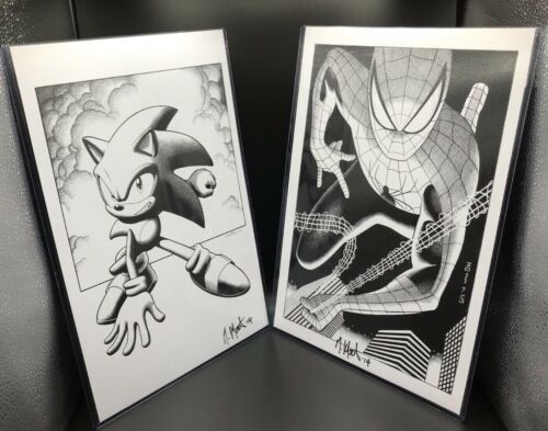 Sonic the Hedgehog & Spiderman 11 X 17 Art Print SIGNED Gary Martin Sky-Boy 2014 - Picture 1 of 8