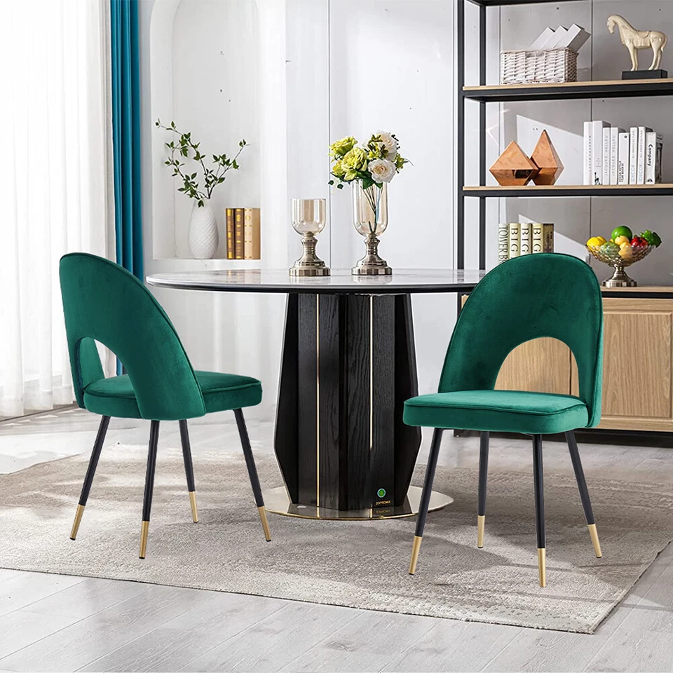 Dining Chairs Set 2 / 4 Grey Velvet Metal Legs Room Office Kitchen Furniture UK - Image 2 of 4