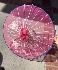 Painted Asian Pink Parasol Umbrella Floral Design