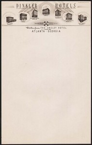 Vintage letterhead DINKLER HOTELS The Ansley Hotel Atlanta Georgia unused n-mint