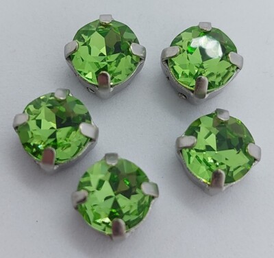 5 Stück Chaton 8mm Peridot Silber Fassungen 4 Löcher Rhinestone StrassStein DIY