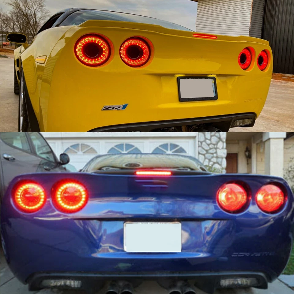 Fits For Chevrolet Corvette C6 Coupe 2005-2013 Tail Lights 4PCS Black LED Lens - Image 2 of 4