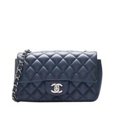 Chanel Navy classic flap silver chain new mini shoulder bag