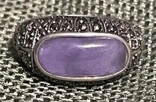 vintage STERLING SILVER RING w/PURPLE JADE  TOPAZ STONES SZ 6-3/4 WOMEN  S 925