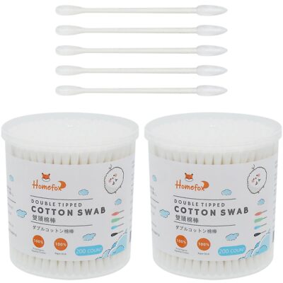 HOMEFOX Cotton Swabs Precision Pointed - 400 Count Pointy Organic Cotton Buds...