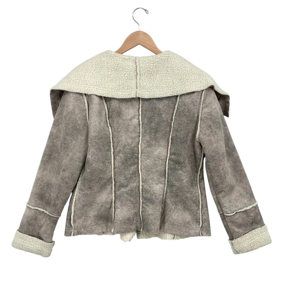 Mur Mur Jacket Womens Medium Gray Shearling Lined Wide Collar Toggle Button - Image 2 of 4