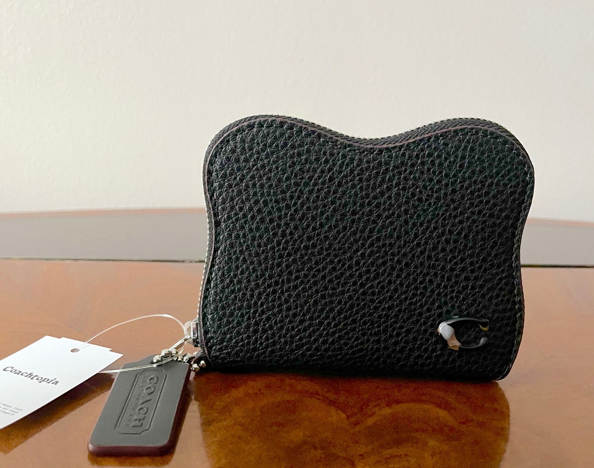 Coach Black Pebble Coachtopia Leather Wavy Zip Around Accordion