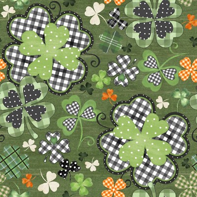 3 Wishes Shamrockin' by Beth Albert 22243 Green Clover Allover   Cotton
