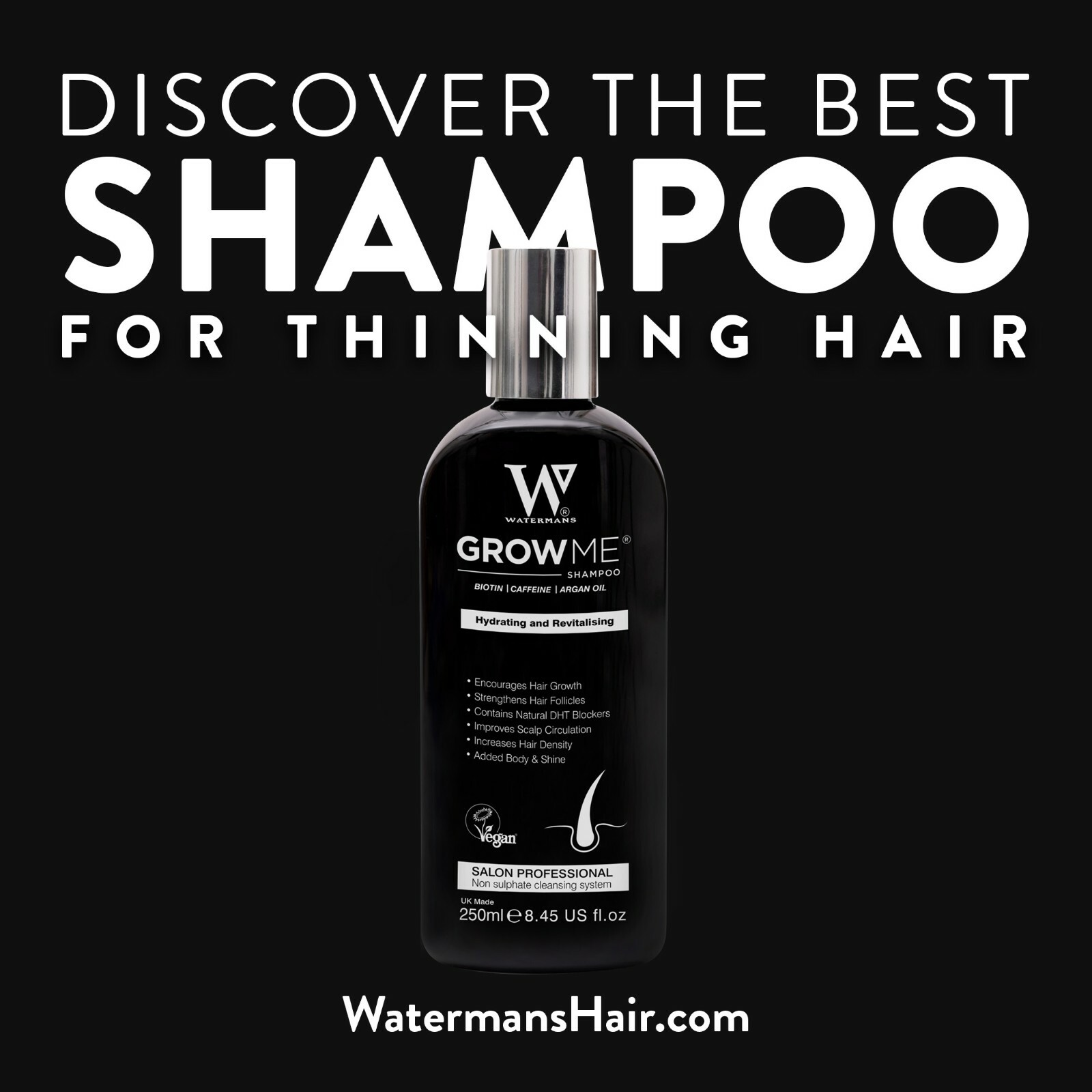 Hair Growth Shampoo Waterman's Sulphate Free Caffeine Biotin Argan Oil