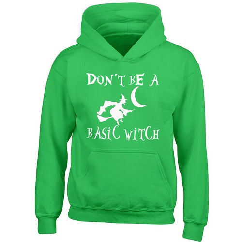WHITE Logo Don't Be Basic Witch Unisex HOODIE Halloween Hoodie Halloween Boo - Picture 6 of 7