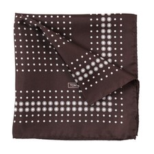 New 180 TOM FORD Chocolate Brown and White Dot Print Silk Pocket Square