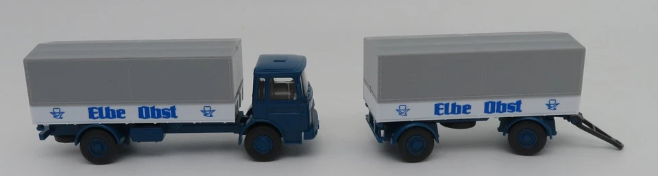 Micro Wiking Ho 1/87 Camion Man Blu Elbe Obst + Trailer Rimorchio #24517 No Box - Immagine 3 di 4