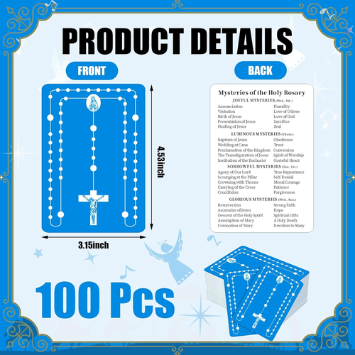 100 Pcs Mysteries of the Rosary Holy Card Bulk Catholic Prayer Cards How to Pray - Picture 2 of 12