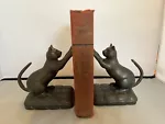 Vintage Bronze Cat Bookends Set of 2 Weighted Statues Pair Art Deco Figures