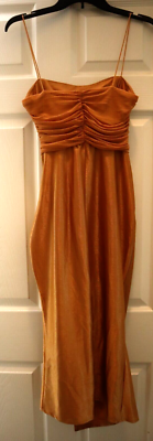 ASOS DESIGN Women's Sz 4 Gold Mesh Ruched Cami Drape Satin Midi Dress | eBay