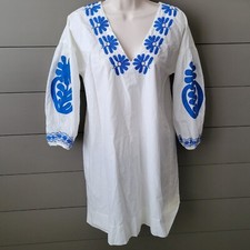 Madewell Blanca Dress Cotton Embroidered White Blue Floral Shift Size Small NWT