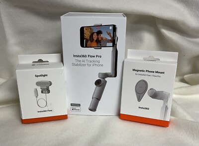 Insta360 Flow Pro, Spotlight & Magnetic Phone Mount. Open Box Unused Sold As Set