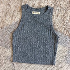 Abercrombie  Fitch Womens Grey Ribbed Sleeveless Crop Top High Neck Tank XS