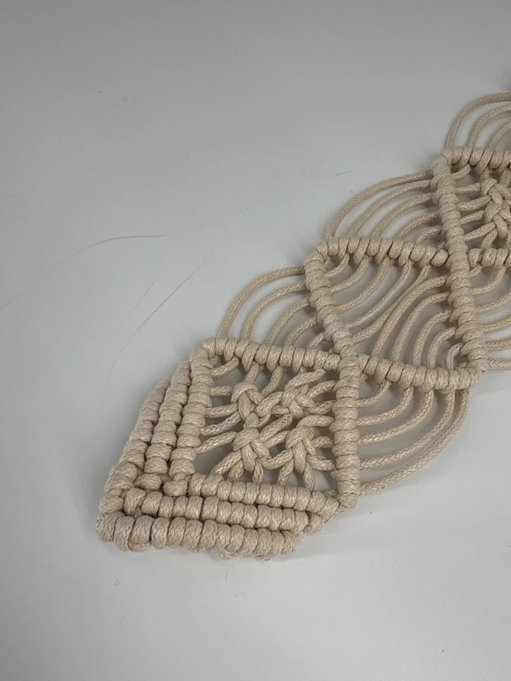 Macrame Belt Braided Fashion Belt Round Wood Buckle Womens Large Hippie Boho - Image 2 of 4