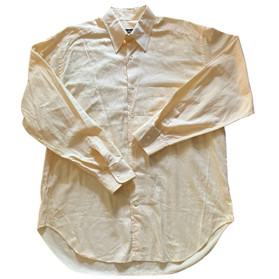 Camisa de vestir Corneliani para hombre amarilla melocotón microcuadros botón frontal camisa grande Foto 2 de 4