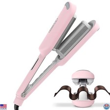 3-Barrel Curling Iron Waver Tool for Beach Waves, Ionic, Anti-Scald, Pink