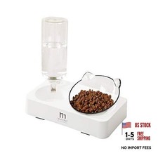 Double Elevated Dog Cat Bowl - 15&deg; Bowl + Bottle - Pets Water & Food Set