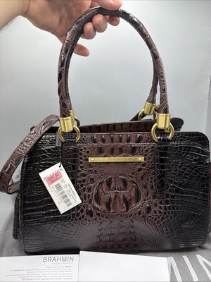 Brahmin Large Chocolate Brown Melbourne Croc Emb Leather Shoulder