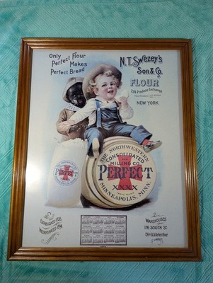 VINTAGE Framed N.T. Swezey's Perfect Flour Perfect Bfread 1901 Calendar 16 x 20