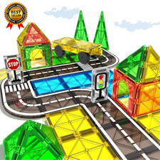Magnetic Tiles Road Set with Car Magnet Building Tile Toys for Kids Ages 3-5 4-8