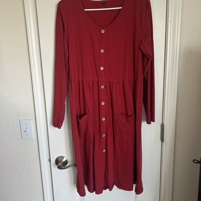Women s Button Down Long Sleeve Skater Dress With Pockets - Size XXL