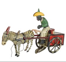 1930's Lehmann Tin-Litho Wind-up Daredevil Zebra Cart