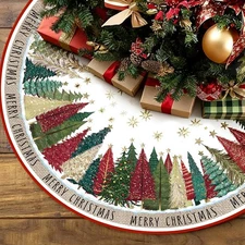 Christmas Tree Skirt 48 Inch Winter Xmas Pine Tree Skirt Soft Red and Green 