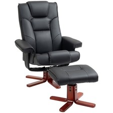 Image of Faux Leather Manual Recliner and Footstool Set - Black