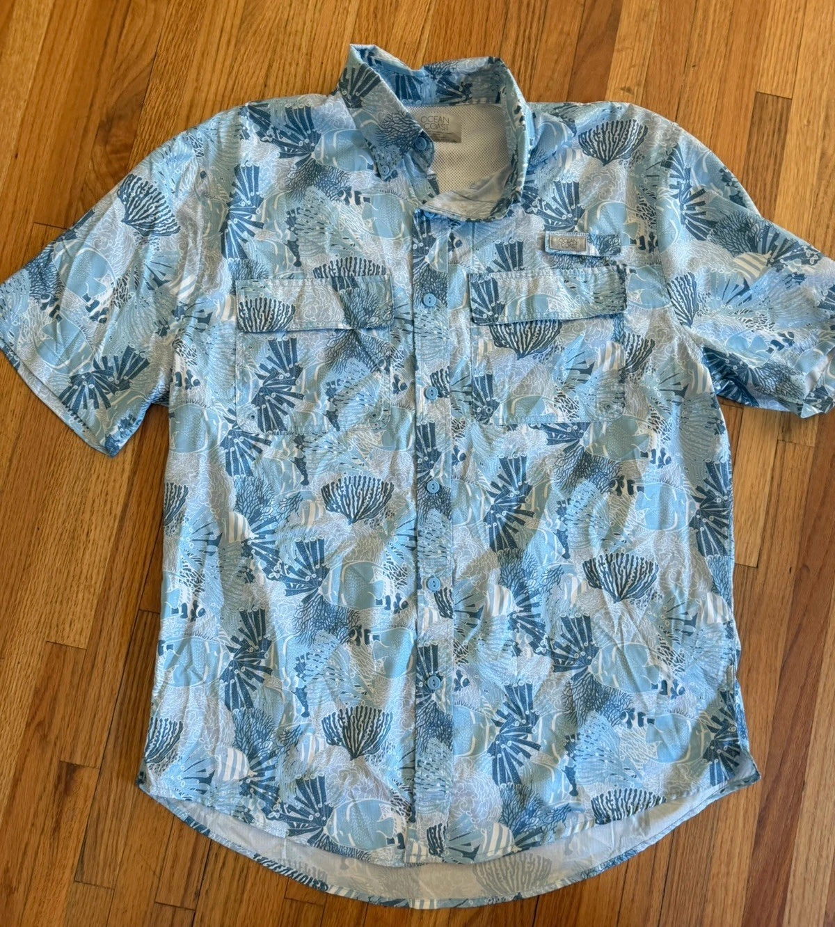Ocean Advantage Ocean And Coast Fishing Shirt Mens MED Blue Vented Button Up NWT
