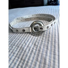 Omega White Studded Belt Silver Ring Buckle Y2K 90s Mod Statement Accessory